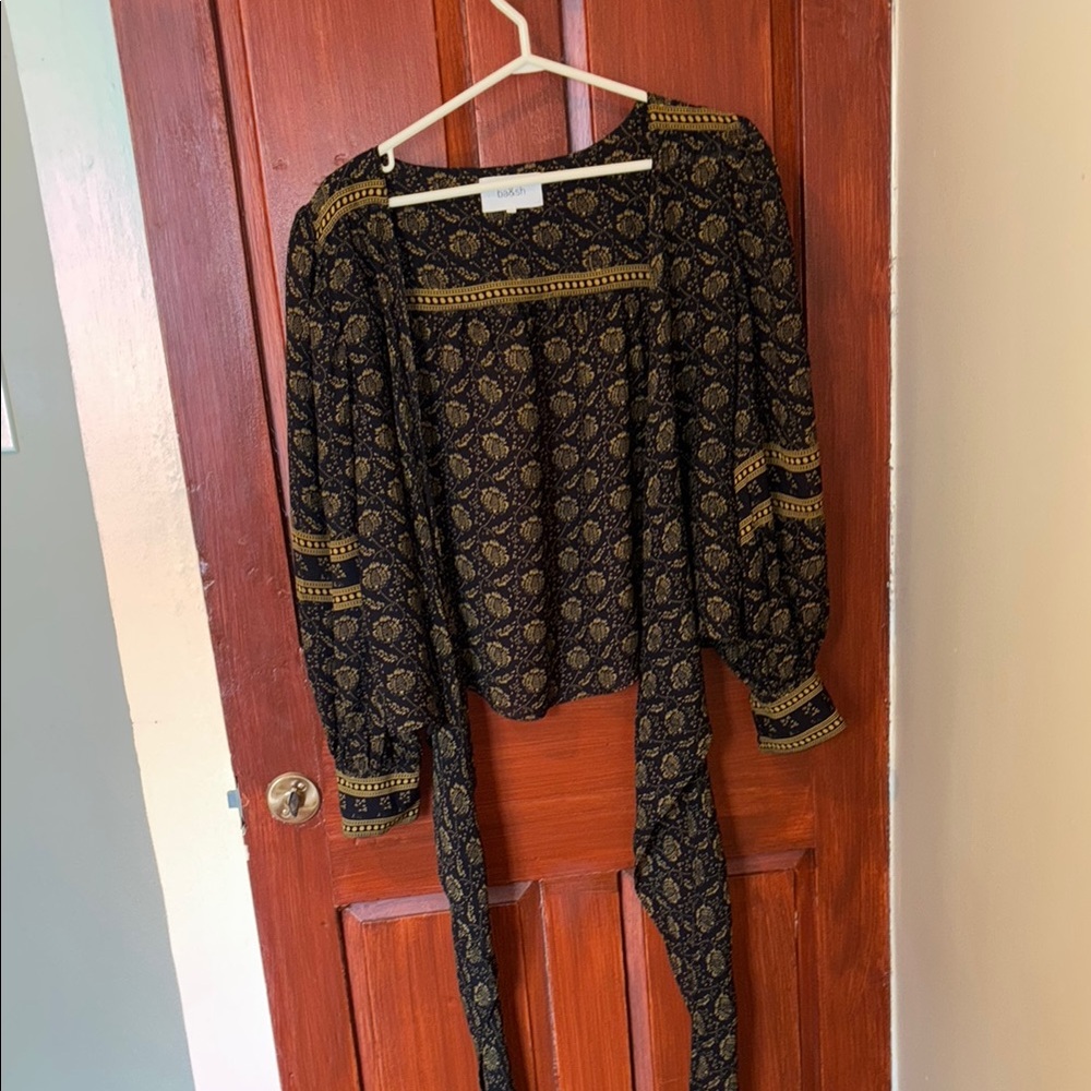 ba&sh Black and Gold Patterned Wrap Blouse